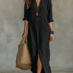 Savenora elegant shirt collar maxi dress in Black, front view