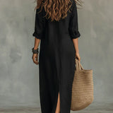 Savenora elegant shirt collar maxi dress, view 3