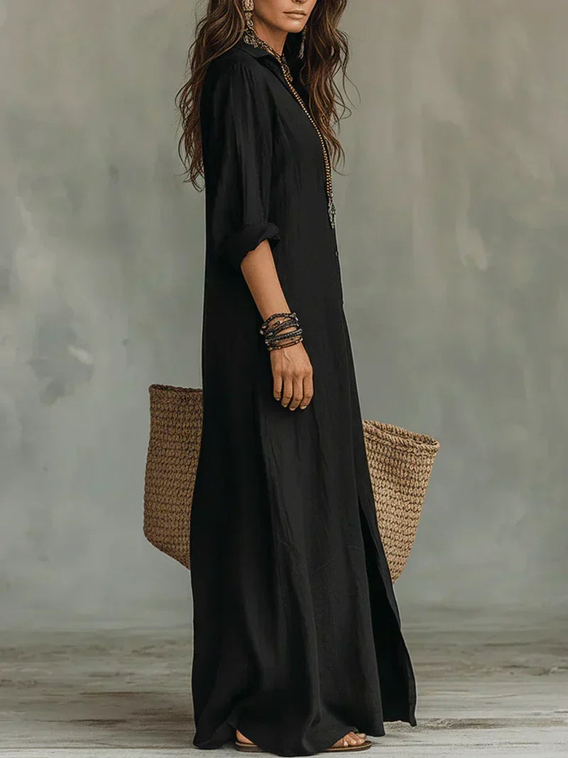Savenora elegant shirt collar maxi dress, view 2