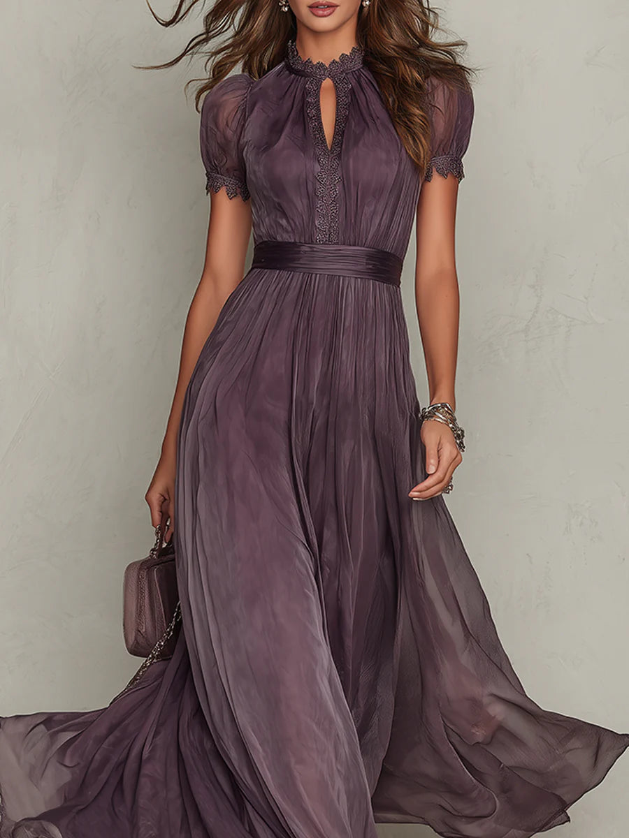 Flavia purple keyhole neck long dress, view 4