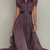 Flavia purple keyhole neck long dress, view 4