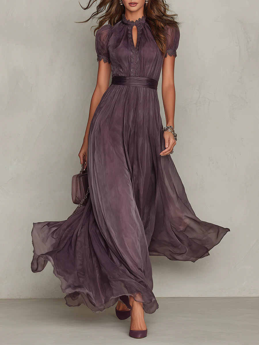 Flavia purple keyhole neck long dress, front view