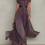 Flavia purple keyhole neck long dress, front view