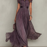 Flavia purple keyhole neck long dress, front view