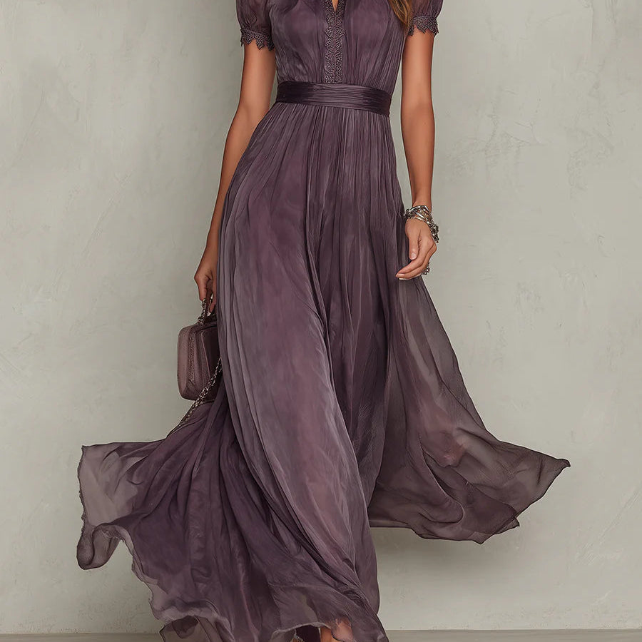 Flavia purple keyhole neck long dress, front view