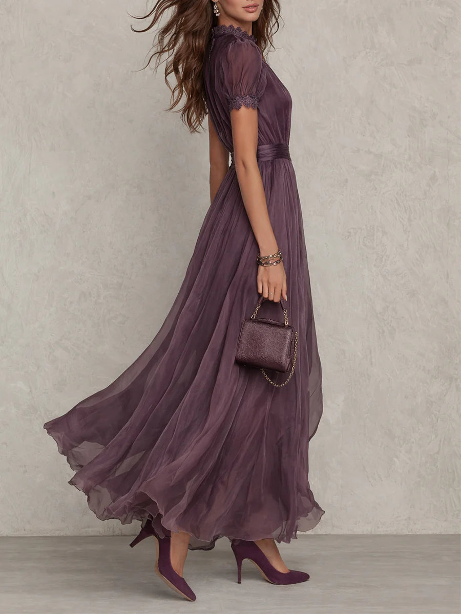 Flavia purple keyhole neck long dress, view 2