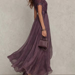 Flavia purple keyhole neck long dress, view 2