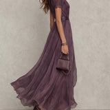 Flavia purple keyhole neck long dress, view 2