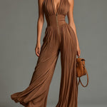 Zsofia Brown Pleated Jumpsuit, front view