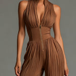 Zsofia Brown Pleated Jumpsuit, view 4