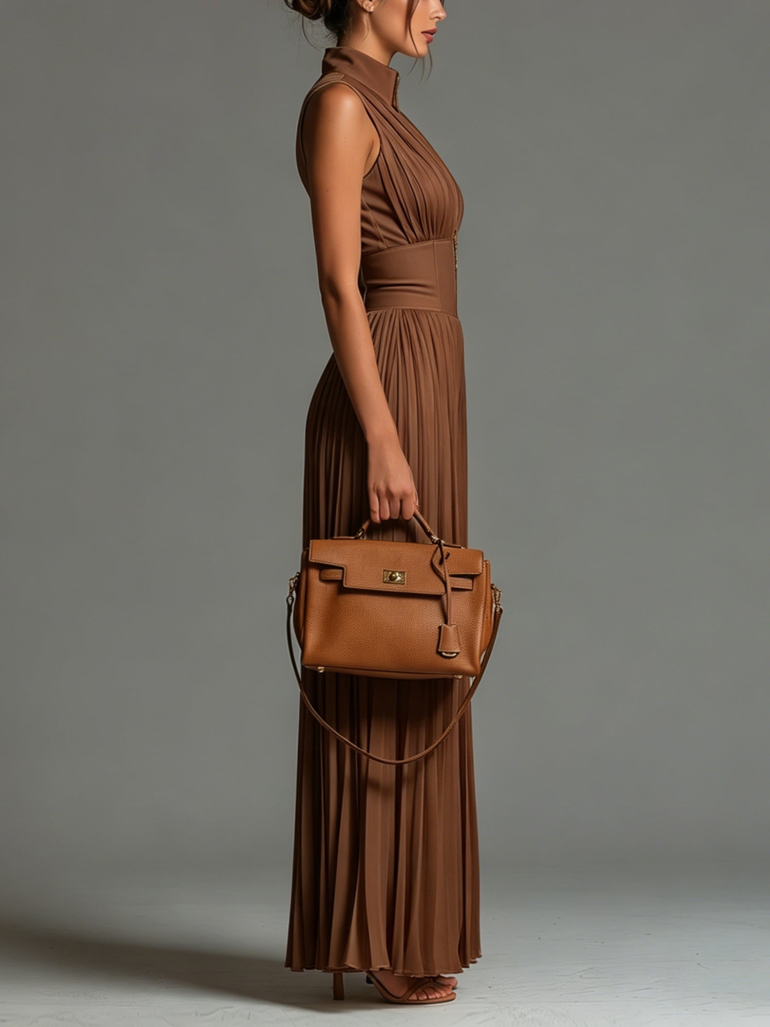 Zsofia Brown Pleated Jumpsuit, view 2