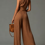 Zsofia Brown Pleated Jumpsuit, view 3