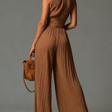 Zsofia Brown Pleated Jumpsuit, view 3