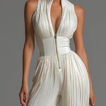 Vera white V-neck sleeveless trouser set, view 4