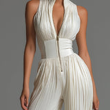 Vera white V-neck sleeveless trouser set, view 4
