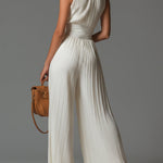 Vera white V-neck sleeveless trouser set, view 3
