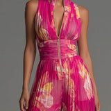 Leabella Fuchsia Floral Pleated Jumpsuit, view 3
