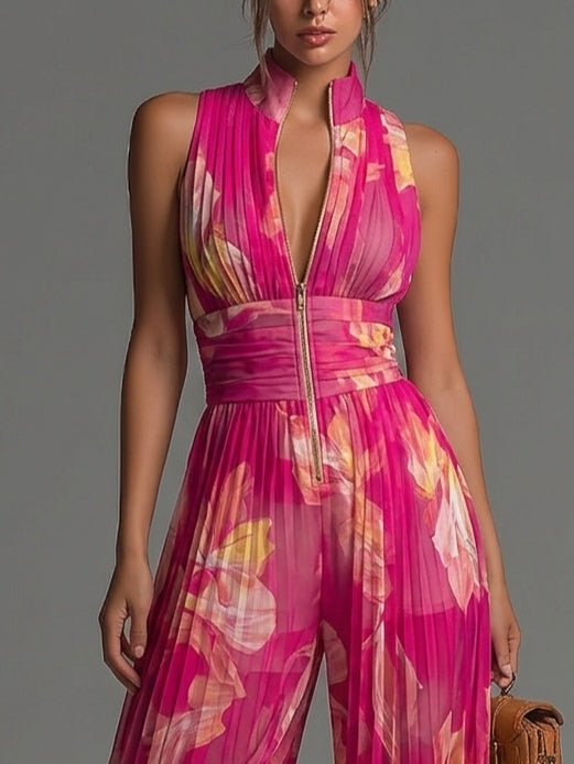 Leabella Fuchsia Floral Pleated Jumpsuit, view 3