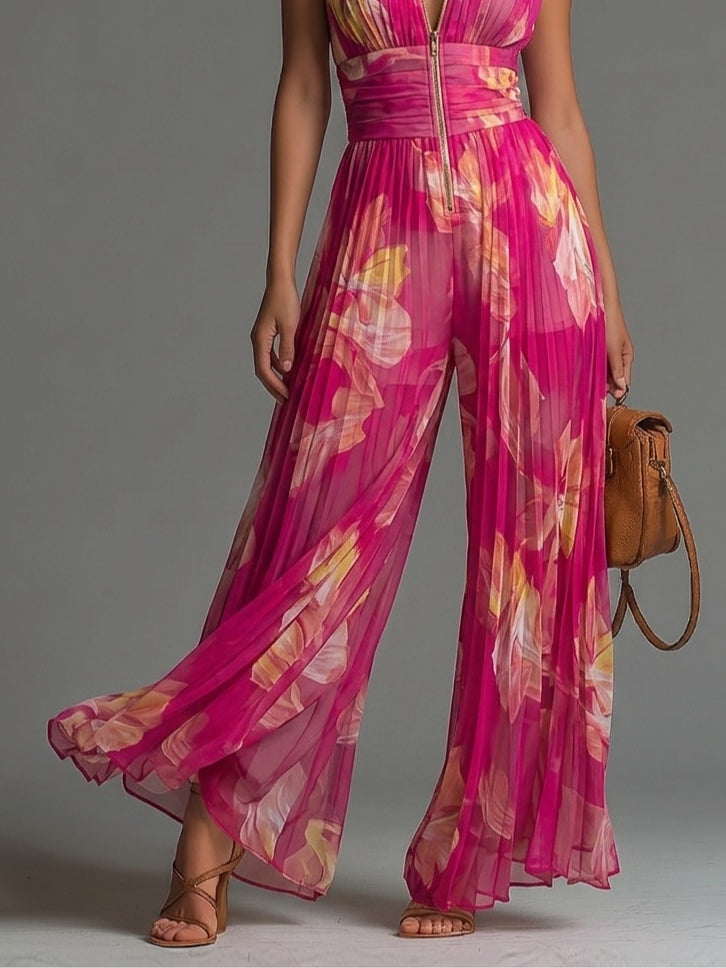 Leabella Fuchsia Floral Pleated Jumpsuit, view 4