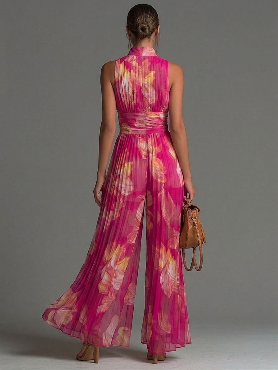 Leabella Fuchsia Floral Pleated Jumpsuit, view 2