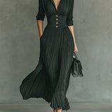 Elvira pleated lapel collar maxi dress in Green, view 2