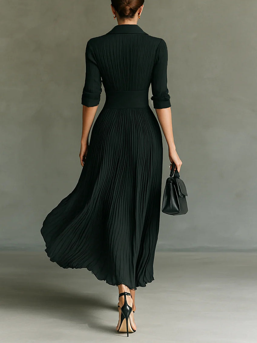 Elvira pleated lapel collar maxi dress, view 3
