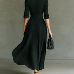 Elvira pleated lapel collar maxi dress, view 3