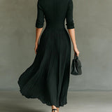 Elvira pleated lapel collar maxi dress, view 3