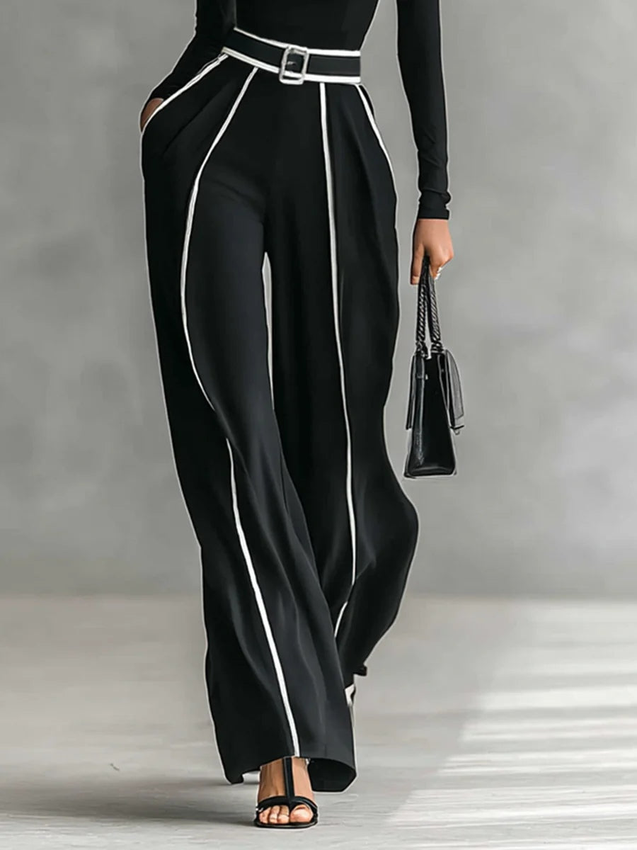 Henrietta black high-neck wide-leg trouser set, view 5