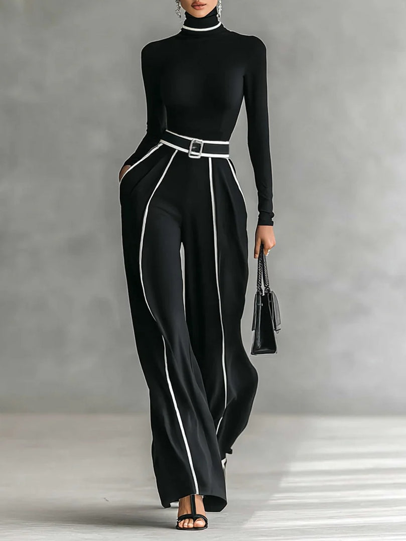 Henrietta black high-neck wide-leg trouser set, view 2