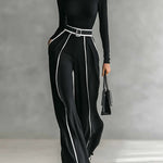 Henrietta black high-neck wide-leg trouser set, view 2