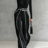 Henrietta black high-neck wide-leg trouser set, view 2