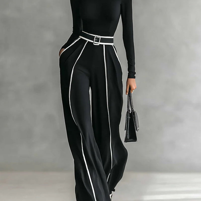 Henrietta black high-neck wide-leg trouser set, view 2