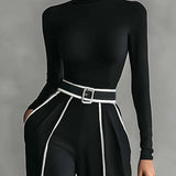 Henrietta black high-neck wide-leg trouser set, view 4