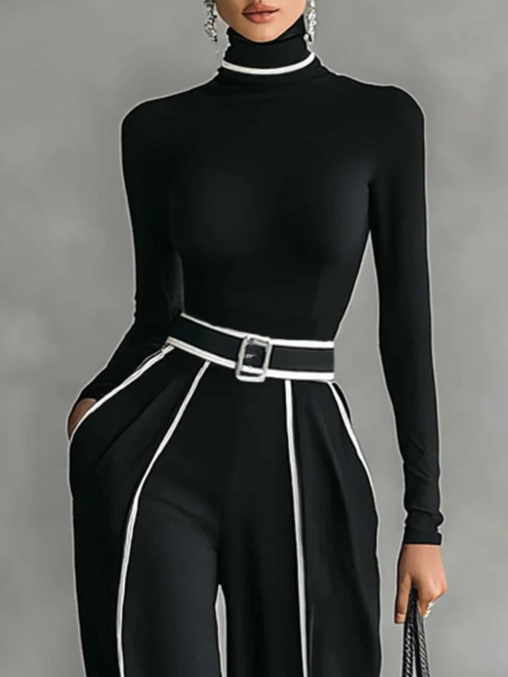 Henrietta black high-neck wide-leg trouser set, view 4