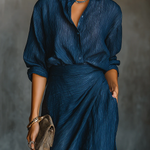 Cielo deep blue shirt and maxi skirt set, view 3