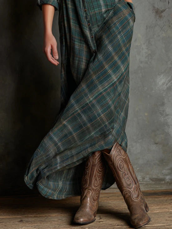 Valentina long checked shirt dress, view 3