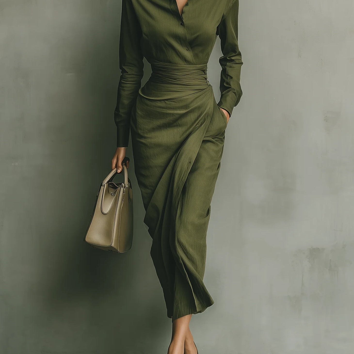Caterina Figure Hugging Maxi Dress in Green, front view