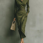 Hera fitted maxi dress in Green, front view