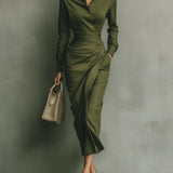 Hera fitted maxi dress in Green, front view