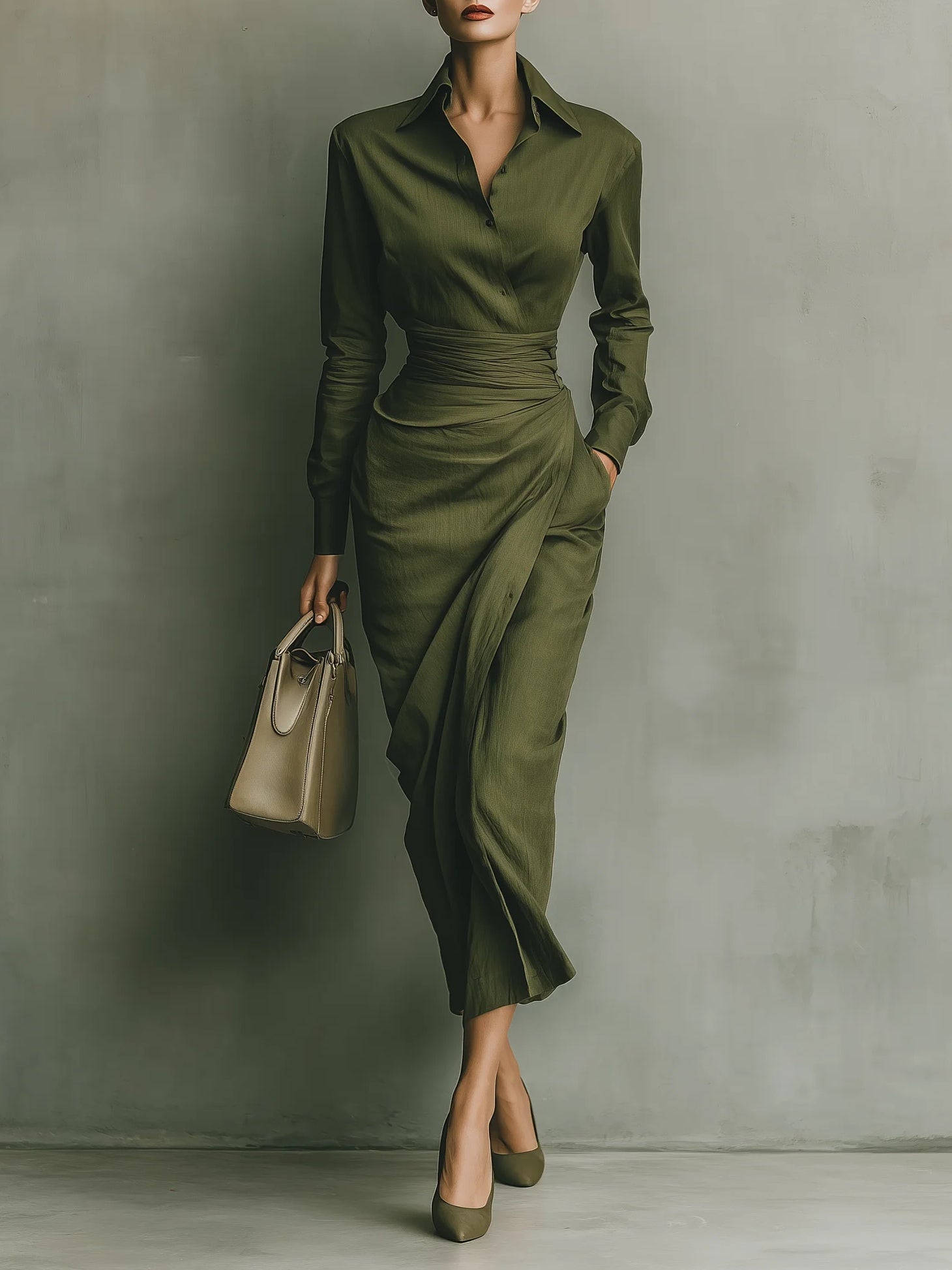 Hera fitted maxi dress in Green, front view