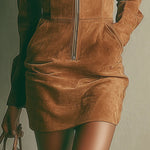 Georgina suede zip mini dress, view 3
