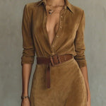 Aurelia belted suede look dress, view 4