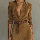 Aurelia belted suede look dress, view 4
