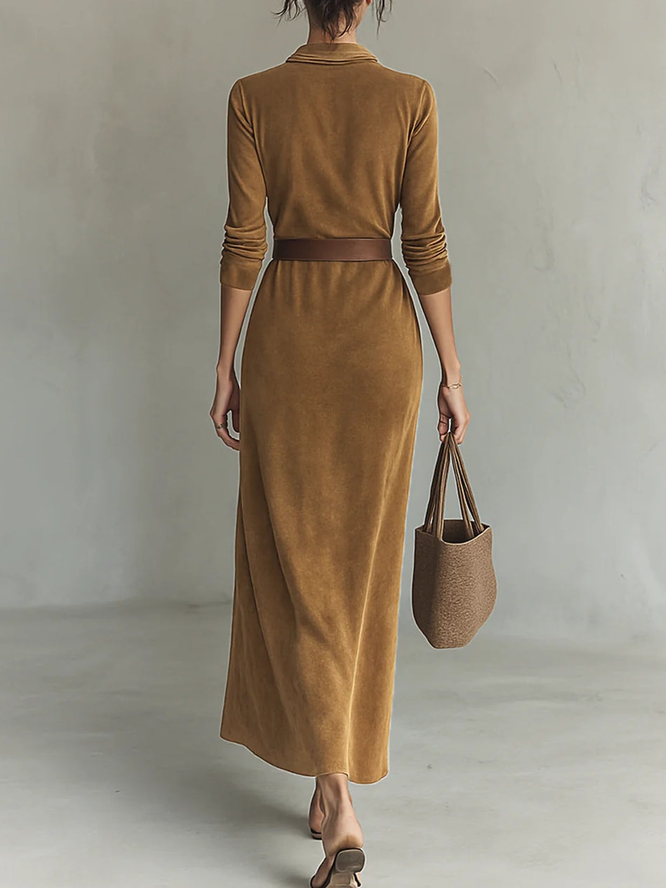 Aurelia belted suede look dress, view 6