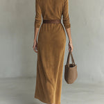 Aurelia belted suede look dress, view 6