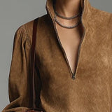 Florence suede turtleneck mini dress, view 2