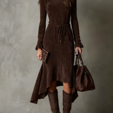 Isla suede tie waist midi dress, view 2