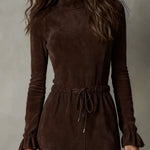 Isla suede tie waist midi dress, view 3