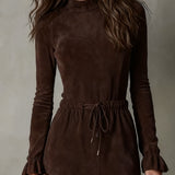 Isla suede tie waist midi dress, view 3